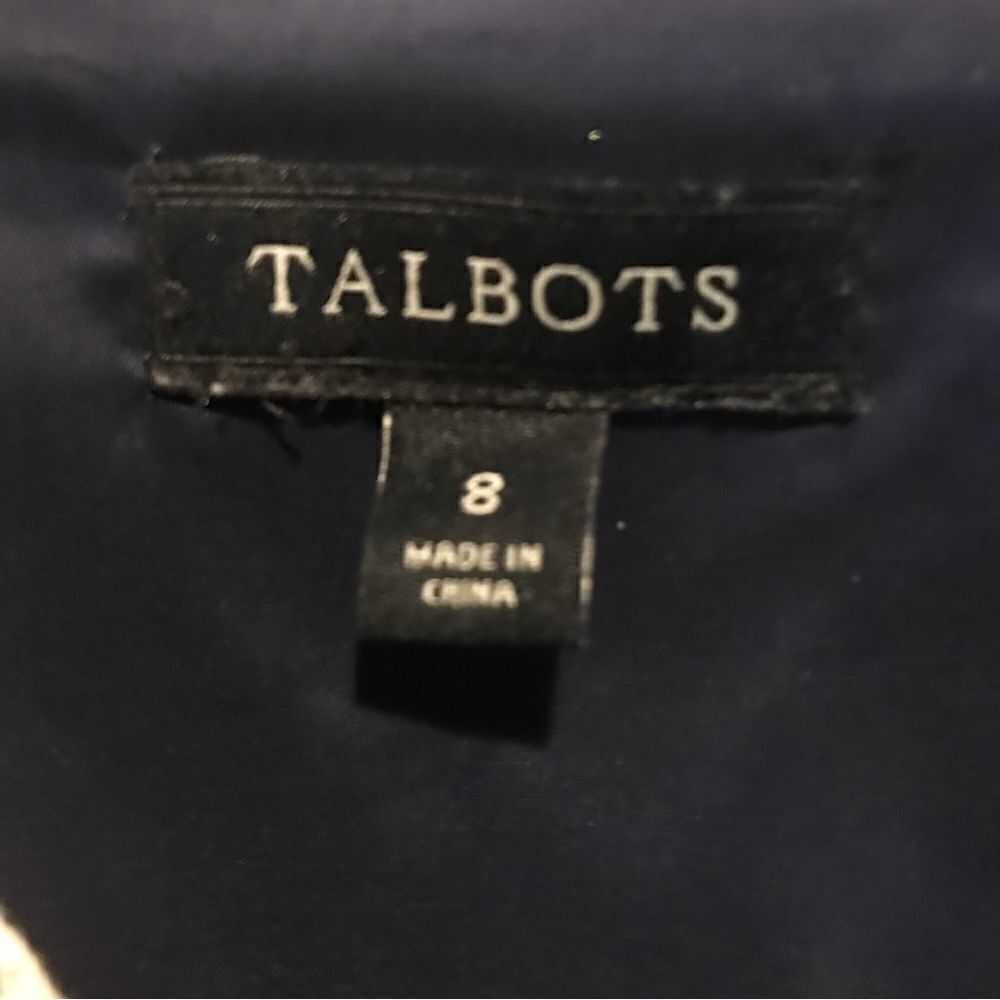 Talbots Dress Women’s Size 8 Navy Blue & Beige Cotton Sleeveless Sheath - Picture 5 of 9